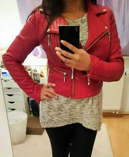 Bikerjacke / Lederiminat / rot