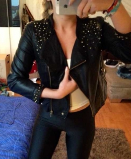 ZARA Lederjacke Nieten schwarz