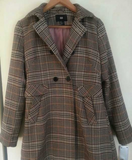 Übergangsmantel Trenchcoat Kariert Vintage Tailliert Hahnentritt Muster