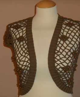 braune Sommer Häkeljacke Strickjacke Gr. XS von Sushan mit Perlen