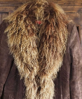 Wildledermantel mit Tibetlammfell, Lammfellmantel, Zottelmantel Gr. S