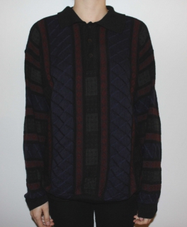 Vintage: Hipper Opa-Pulli mit Kragen und blau-rotem Muster