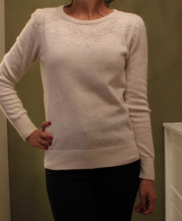 kuscheliger Angora rundhals Pullover in weiß, mit Strickerei