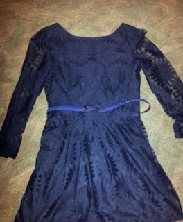 Spitzenkleid Romwe Blau S blogger Gürtel