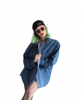 -- Vintage Jeans Hemd -- TrueVintage Hemd in jeansBlau Oversize mit Glitzer