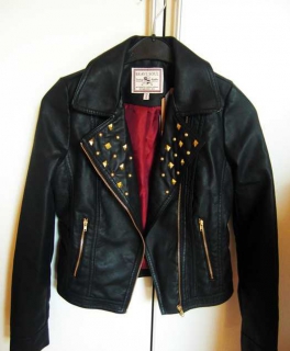 Leder Biker Jacke Blogger Studded Schwarz Gold Nieten NEU