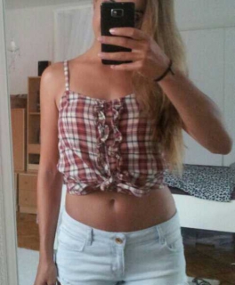 Top Rüschen kariert Croptop geknotet bauchfrei Hipster