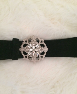 Gürtel Brosche Gothic Schwarz Samt Silber