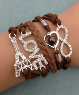 Armband Lederarmband Infinity LOVE Eiffelturm Perle Herz Strass Statement Infinityarmband