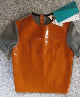 Marni 34 36 Leder Lack Lackleder XS S Strick Pullover cognac grau 