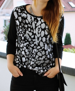 Longsleeve 3/4-Arm, schwarz + Leoprint silber