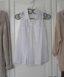 Weiße Ärmellose Bluse Spitze 