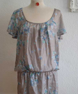 bräunliche Seiden Vintage Tunika Kleidchen Orient Japan Blümchen Blumen Gr. 34/36 Oversize Seidentunika Promod