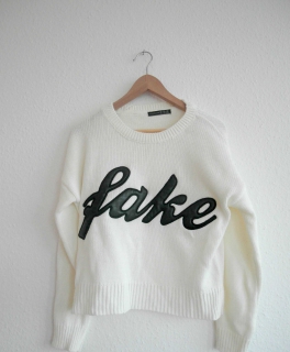 Pullover weiß Fake Aufschrift Dope Leder Primark 