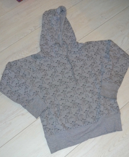 Hoodie Pullover Kapuze schwarz grau Vögel