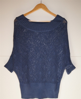 Schieferblauer Pullover mit Fledermausärmeln im Häkelmuster Oversize Strickpullover Wollpullover Sommerstrick Sommerpullover