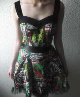 Hell Bunny Kleid Rockabilly 50's mehrfarbig B-Movie XS/S Horror