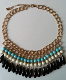 Gold Blau Schwarze Statement Kette