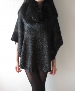 Michael Kors Poncho mit Kunstfellschal, schwarz/gold, Blogger, wie NEU! 