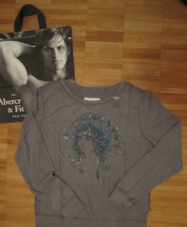 Neu mit Etikett Abercrombie & Fitch Pullover Grau Glitzer T-Shirt Gr.  L 