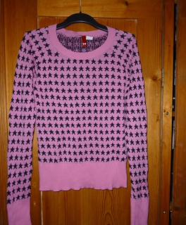Pullover Pulli 34 36 Sterne pink schwarz Punk Rockabilly H&M Strick