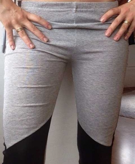 Leggings Leder Lederoptik Grau Schwarz Cut Out Bikerleggings