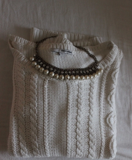 Strickpullover Zopfmuster weiß