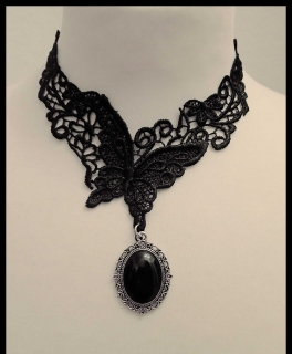 Collier, Choker, Spitze, Schmetterling, Gothic, statement, Victorian, Cabochon, Halskette