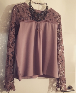 Zara Bluse Häkel Optik Nude L 40/42