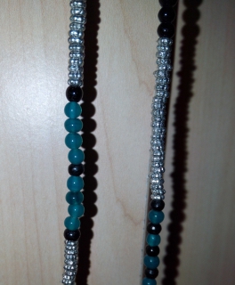 Kette, lang - Silber, Türkis, Schwarz