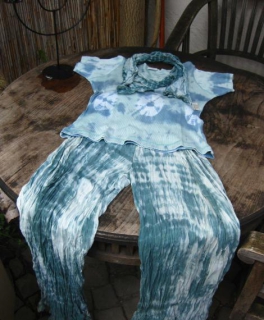 3-teiliges Batik Flatterhosen Shirt Set im Lässig Look Indien Goa Ibiza Hippie Festival Bali