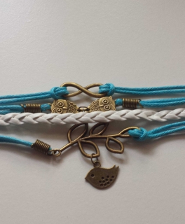 Armband Infinity Eule Leder Blau Weiß Vogel