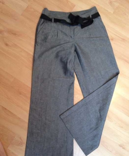 High Waist - Marlene Hose - grausilber mit grossem Schleifengürtel von H&M - 38 