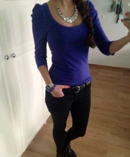 Puffärmel blaues oberteil blogger fashion pump