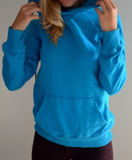 Türkiser Basicpulli mit Kapuze