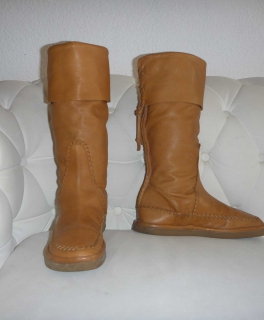 flache Stiefel Langschaft - gefüttert - Leder hellbraun - Gr. 37