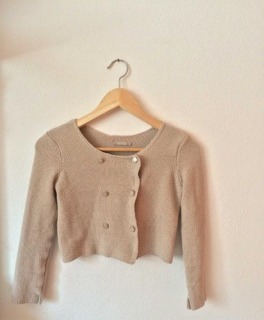 Kurze Strickjacke/ Cardigan in nude gold champagner mit  Knöpfen Glitzer / Glitzerfäden