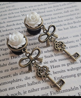 Ohrring, Fakeplugs, Plug, Rose, Schlüssel, vintage, blogger, gothic, steampunk, hipster