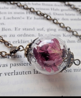 Halskette mit echten Rosenblättern, Hohlperle, blogger, hipster, statement, vintage