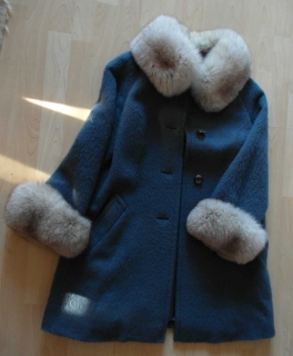Mantel Fellkragen Fuchs Wollmantel Blau 