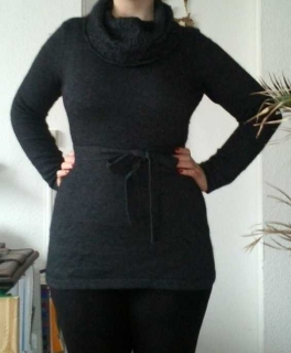 Angora Pullover Kenar L anthrazit mit strick und Bindegürtel