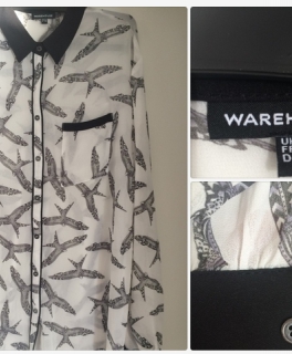 Warehouse Schwalben Bluse Schwarz Weiß