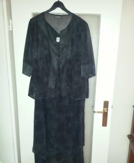 la rochelle Kleid mit passender Kurzarm Jacke Kombi Größe 48 dunkelblau anthrazit