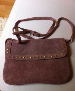 wildleder tasche clutch altrosa vintage nieten gold 