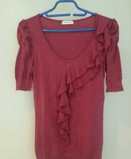 Süßes schickes bordeaux Oberteil mit Falten/Rüschen und gerafften Ärmeln // Orsay