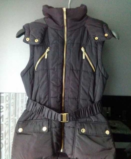 Weste Steppweste Schwarz Gold Ärmellos Gürtel