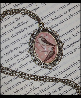 Glas Cabochon Kette Schwalbe, Vogel, Vintage, Blogger, Hipster, Retro, 50er, 50ies, Punkte