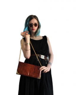 -- Vintage Tasche -- Kroko Tasche mit Gold in Braun