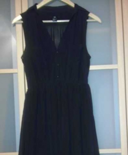 Chiffonkleid Blusenkleid H&M schwarz transparent im Rücken Gr.38 goldene Knöpfe Kragen
