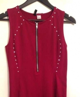 Bodycon Kleid bordeaux zipper Minikleid Stretch Nieten Reißverschluss